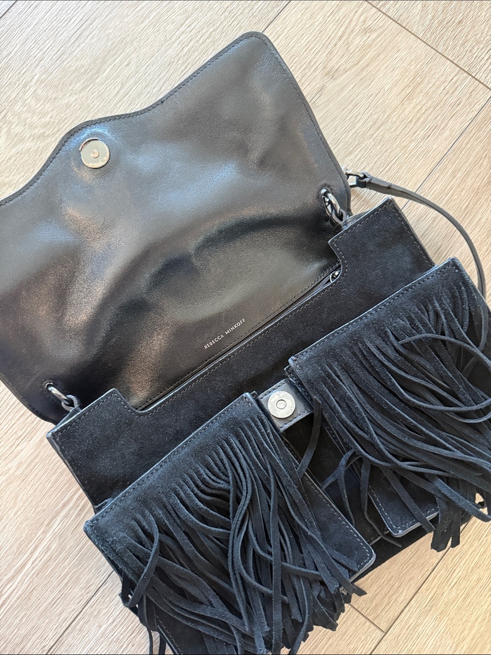 Rebecca Minkoff Black Suede Fringe Shoulder Bag Women - Picture 12 of 16